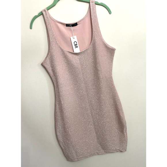 Womens Pink BodyCon Dress CBR Rose Silver Tank Dress Sz M NEW Fitted - Picture 3 of 10
